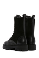 Women's Black Leather Zippered Boots | Derimod