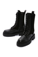 Women's Black Leather Zippered Boots | Derimod