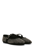 Women's Black Stone Leather Ballerinas | Derimod