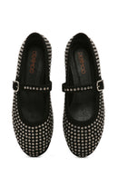 Women's Black Stone Leather Ballerinas | Derimod