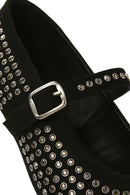 Women's Black Stone Leather Ballerinas | Derimod