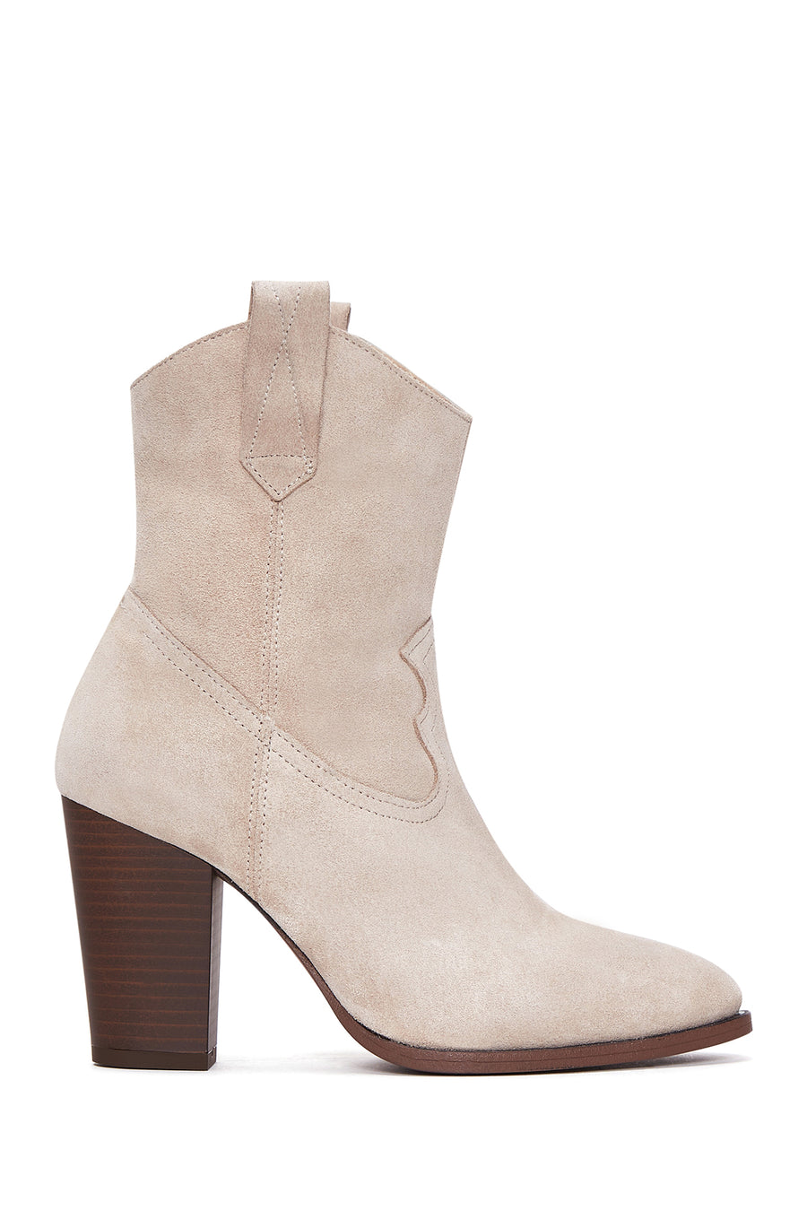 Women's Beige Suede Leather Cowboy Heeled Boots 23WFD150410 | Derimod