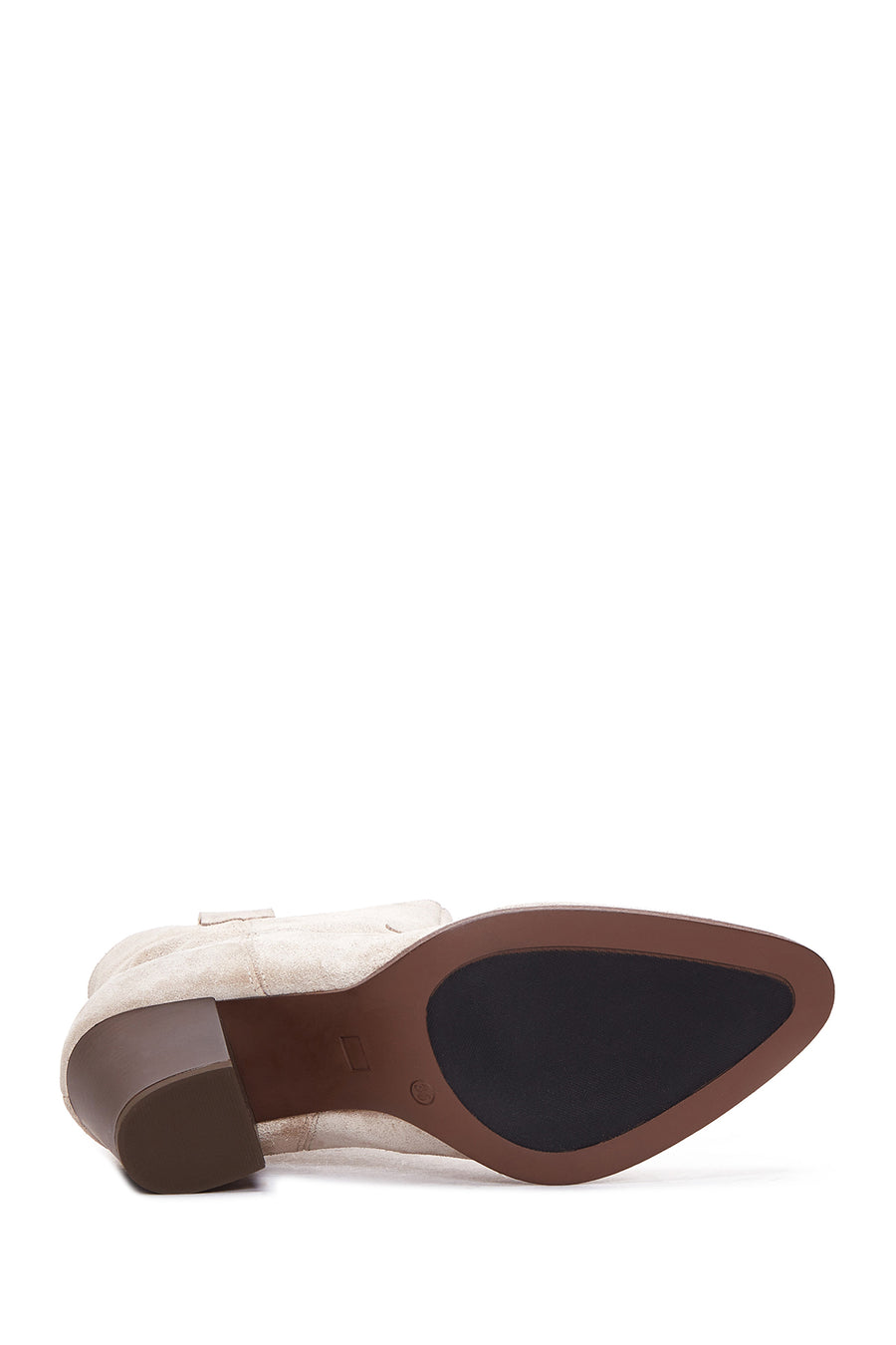 Women's Beige Suede Leather Cowboy Heeled Boots