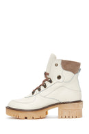 Women's Beige Thick Soled Leather Boots | Derimod