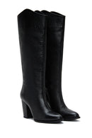 Women's Black Heeled Leather Boots | Derimod