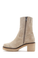 Women's Brown Suede Leather Heeled Boots | Derimod