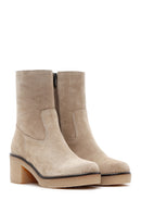 Women's Brown Suede Leather Heeled Boots | Derimod