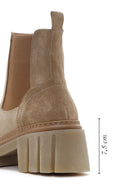Women's Beige Thick Soled Casual Chelsea Suede Leather Boots | Derimod