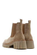 Women's Beige Thick Soled Casual Chelsea Suede Leather Boots | Derimod