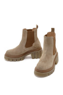 Women's Beige Thick Soled Casual Chelsea Suede Leather Boots | Derimod