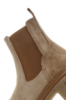 Women's Beige Thick Soled Casual Chelsea Suede Leather Boots | Derimod