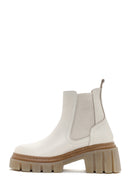 Women's Beige Leather Thick Soled Casual Chelsea Boots | Derimod