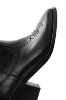 Women's Black Leather Heeled Cowboy Western Boots | Derimod