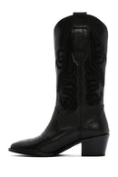 Women's Black Leather Heeled Cowboy Western Boots | Derimod