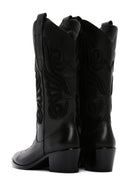 Women's Black Leather Heeled Cowboy Western Boots | Derimod