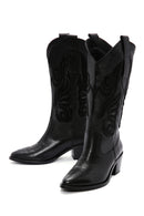 Women's Black Leather Heeled Cowboy Western Boots | Derimod
