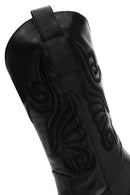 Women's Black Leather Heeled Cowboy Western Boots | Derimod