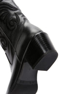 Women's Black Leather Heeled Cowboy Western Boots | Derimod