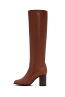 Women's Tan Leather Heeled Boots | Derimod
