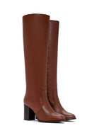 Women's Tan Leather Heeled Boots | Derimod