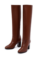 Women's Tan Leather Heeled Boots | Derimod