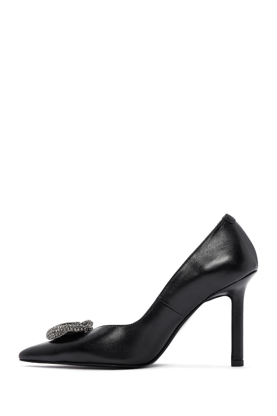Women's Black Leather Stone Stiletto