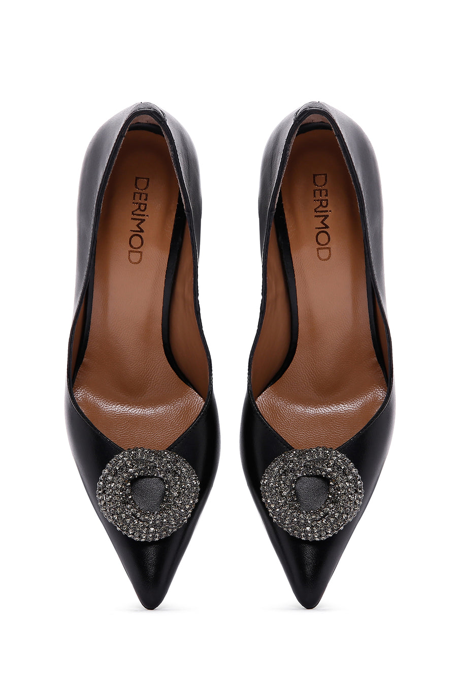 Women's Black Leather Stone Stiletto