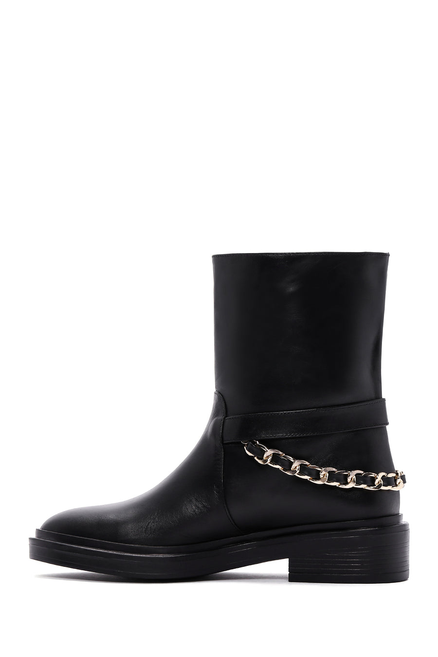 Women's Black Leather Chain Boots