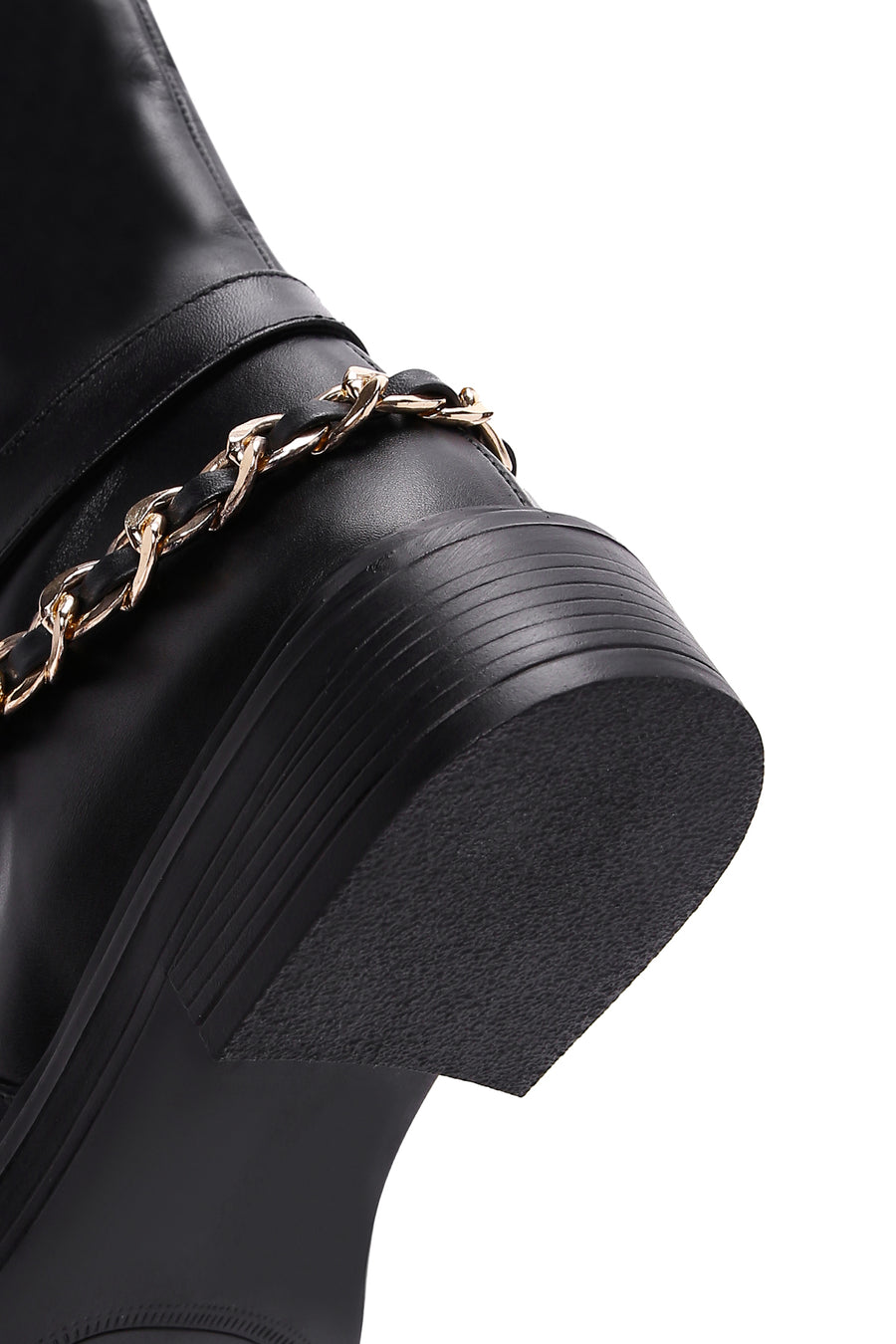 Women's Black Leather Chain Boots