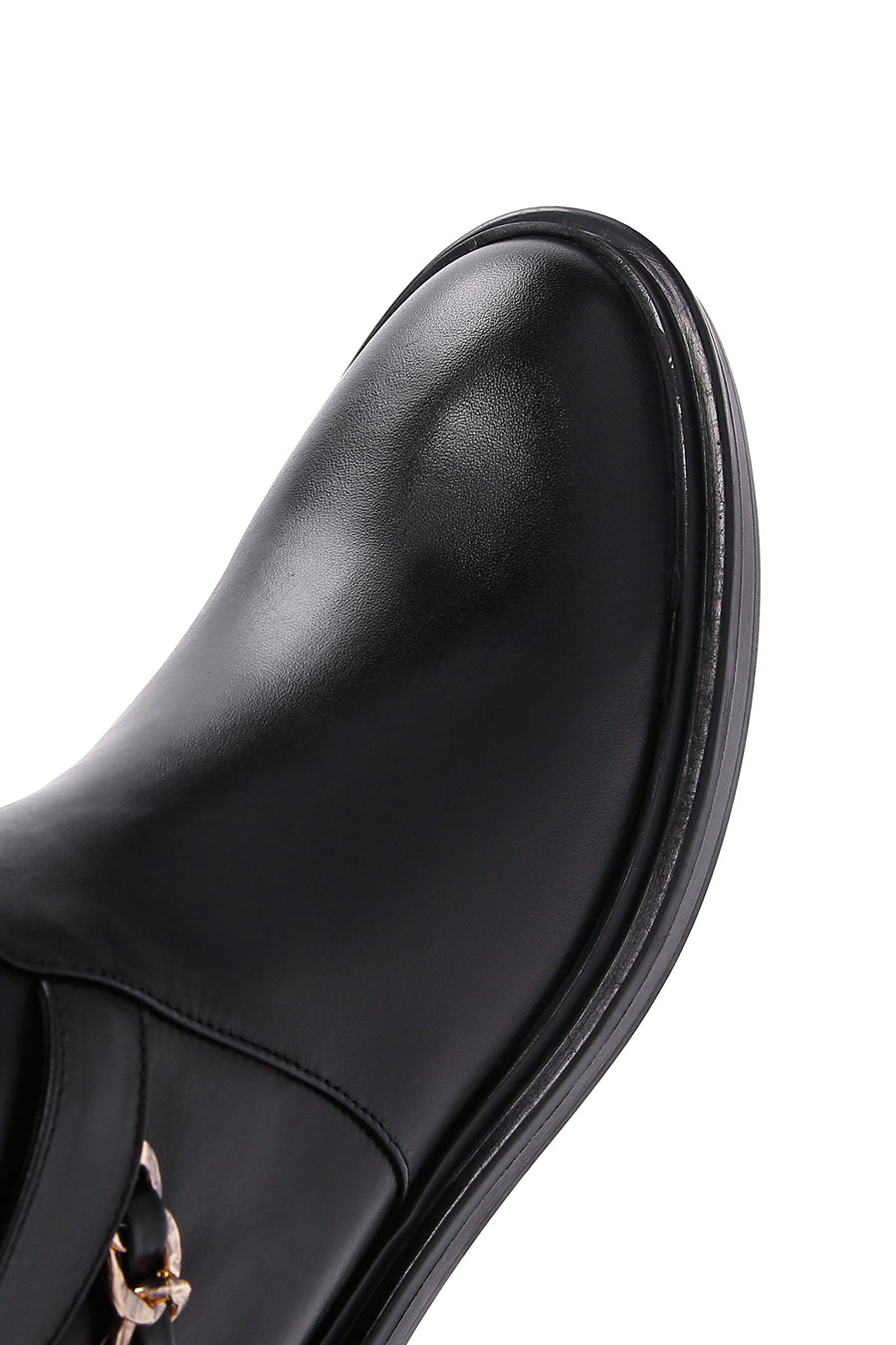 Women's Black Leather Chain Boots