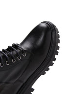 Women's Black Leather Buckle Zippered Boots | Derimod