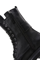 Women's Black Leather Buckle Zippered Boots | Derimod