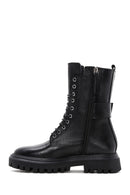 Women's Black Leather Buckle Zippered Boots | Derimod