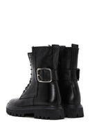 Women's Black Leather Buckle Zippered Boots | Derimod