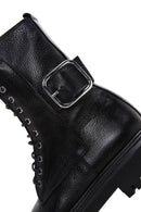 Women's Black Leather Buckle Zippered Boots | Derimod