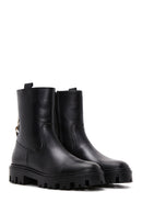 Women's Black Leather Zipper Classic Boots | Derimod