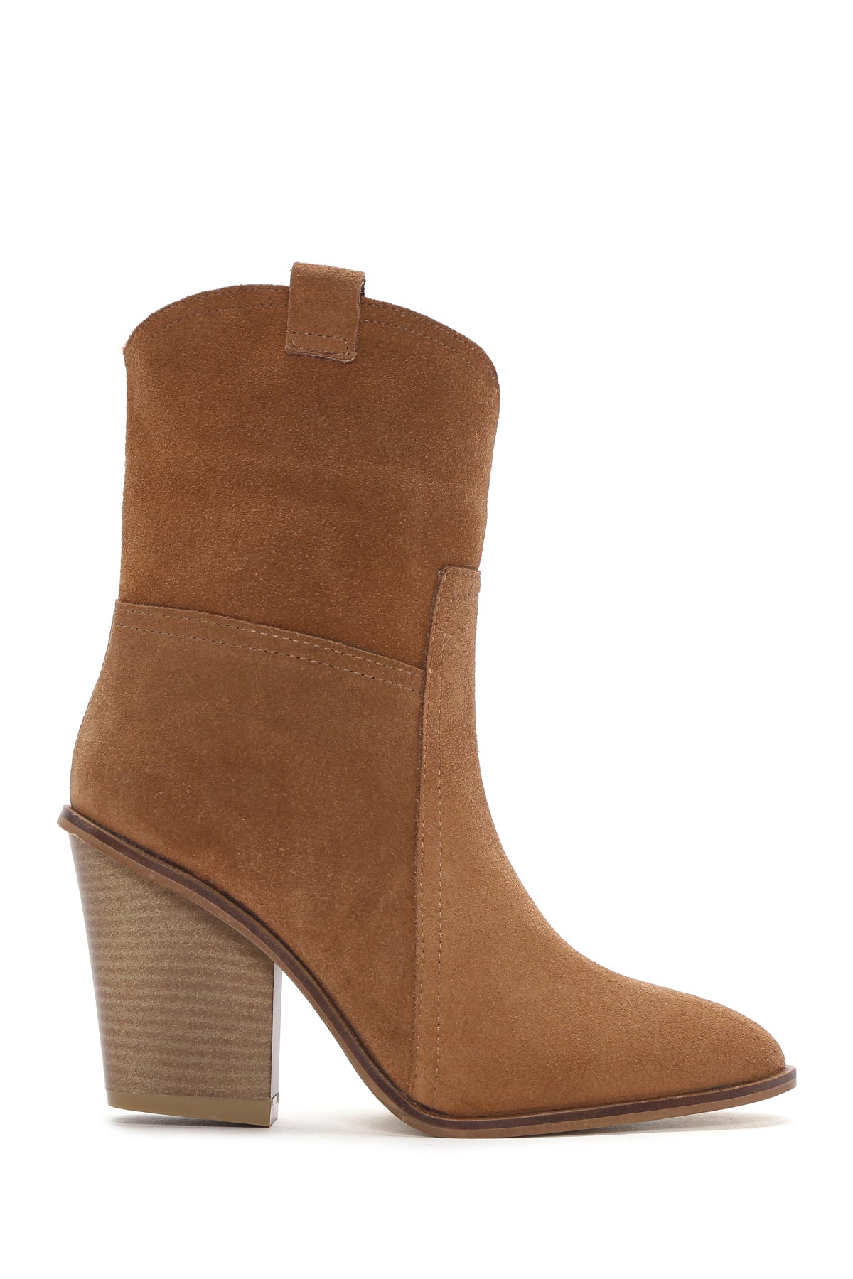 Women's Tan Thick Heeled Suede Cowboy Boots 23WFD162910 | Derimod