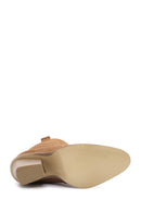 Women's Tan Thick Heeled Suede Cowboy Boots | Derimod