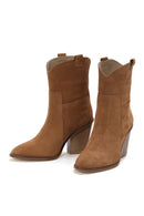 Women's Tan Thick Heeled Suede Cowboy Boots | Derimod