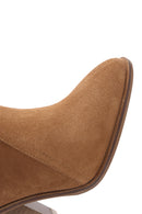 Women's Tan Thick Heeled Suede Cowboy Boots | Derimod