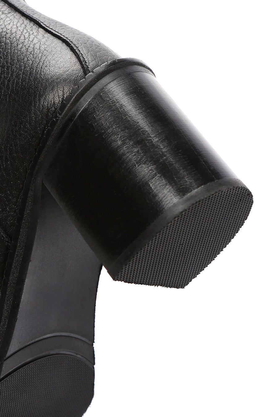 Women's Black Thick Heeled Leather Zipper Boots