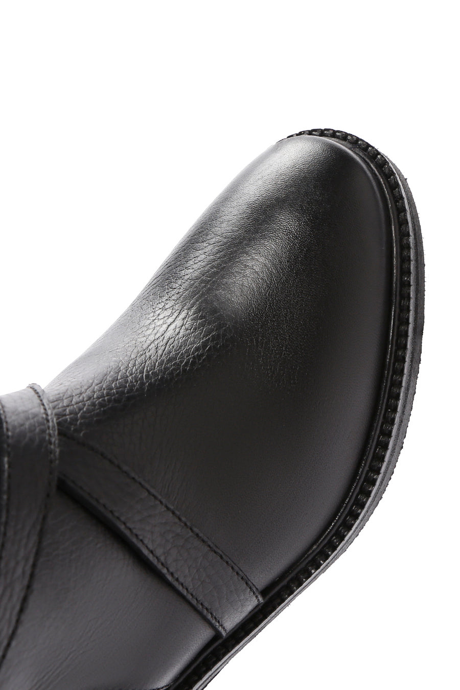 Women's Black Thick Heeled Leather Zipper Boots