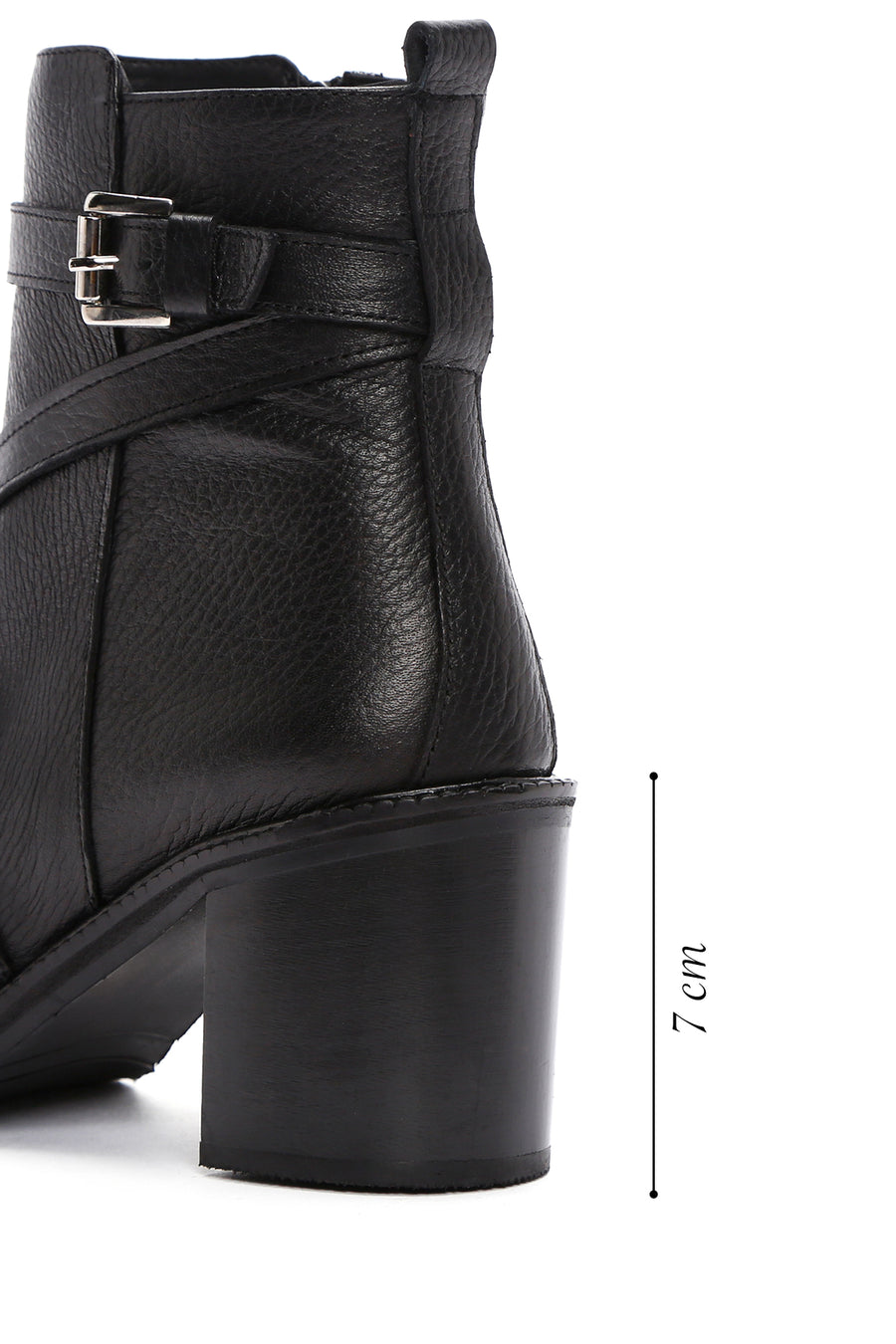 Women's Black Thick Heeled Leather Zipper Boots