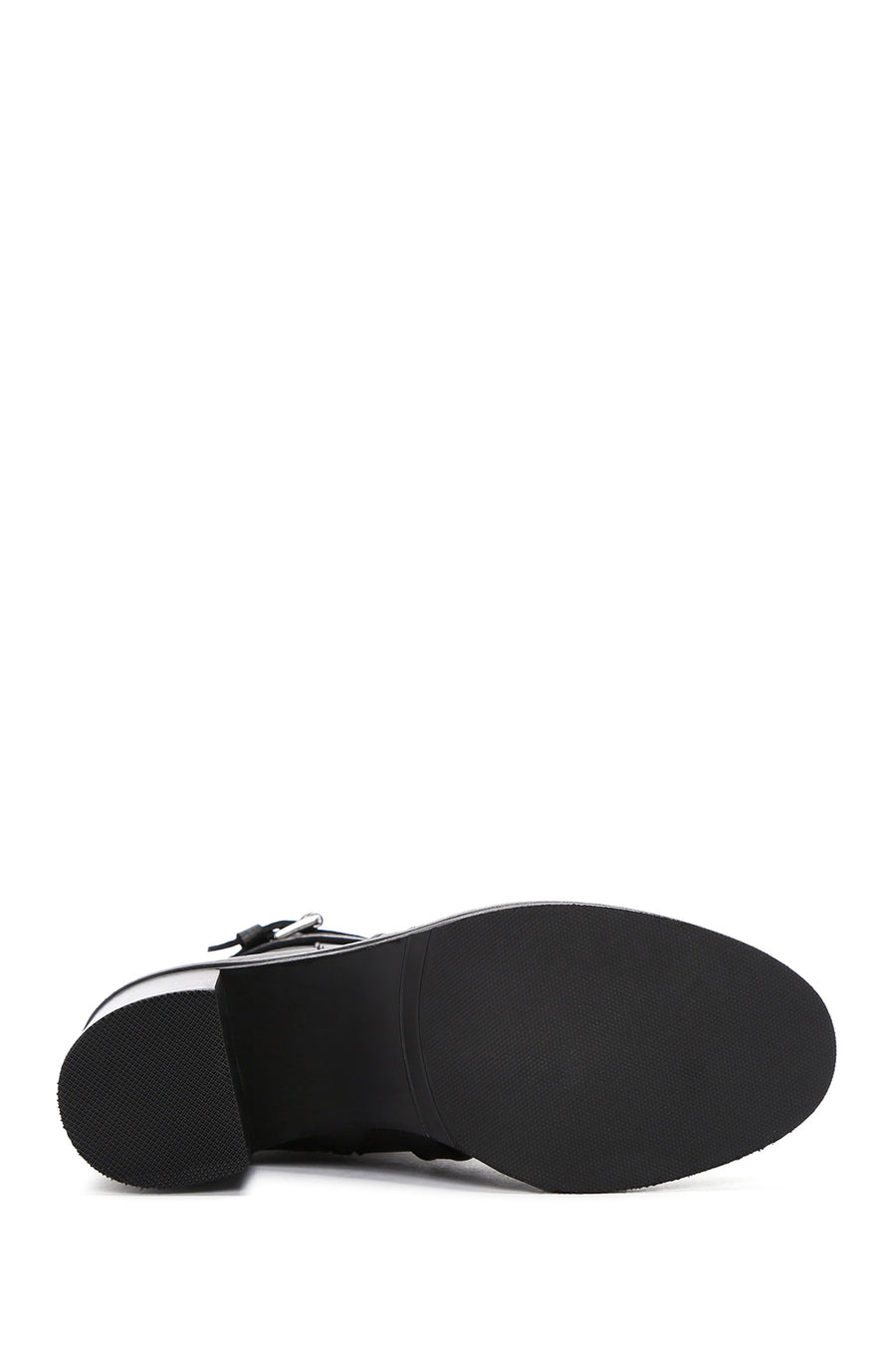 Women's Black Thick Heeled Leather Zipper Boots
