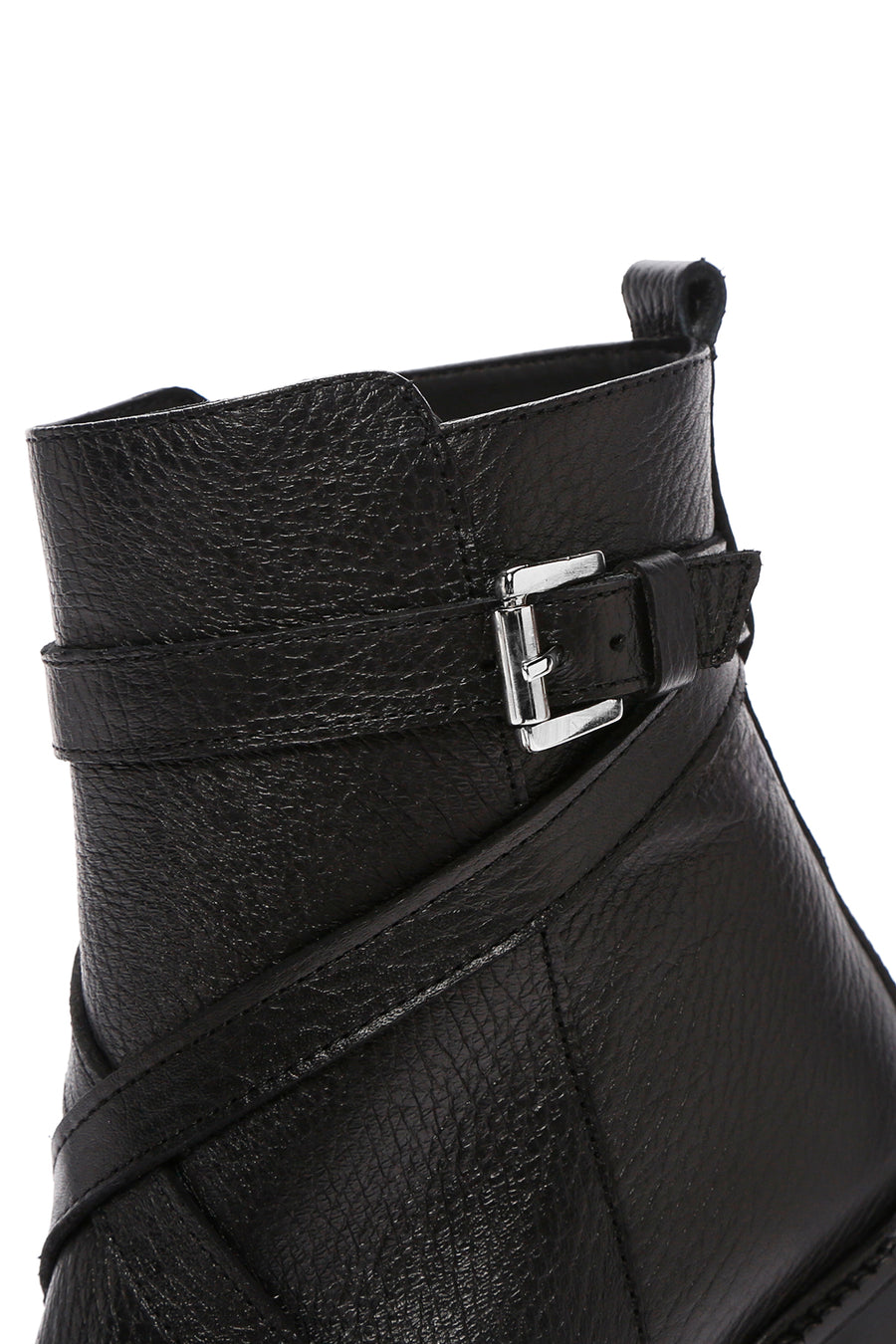 Women's Black Thick Heeled Leather Zipper Boots
