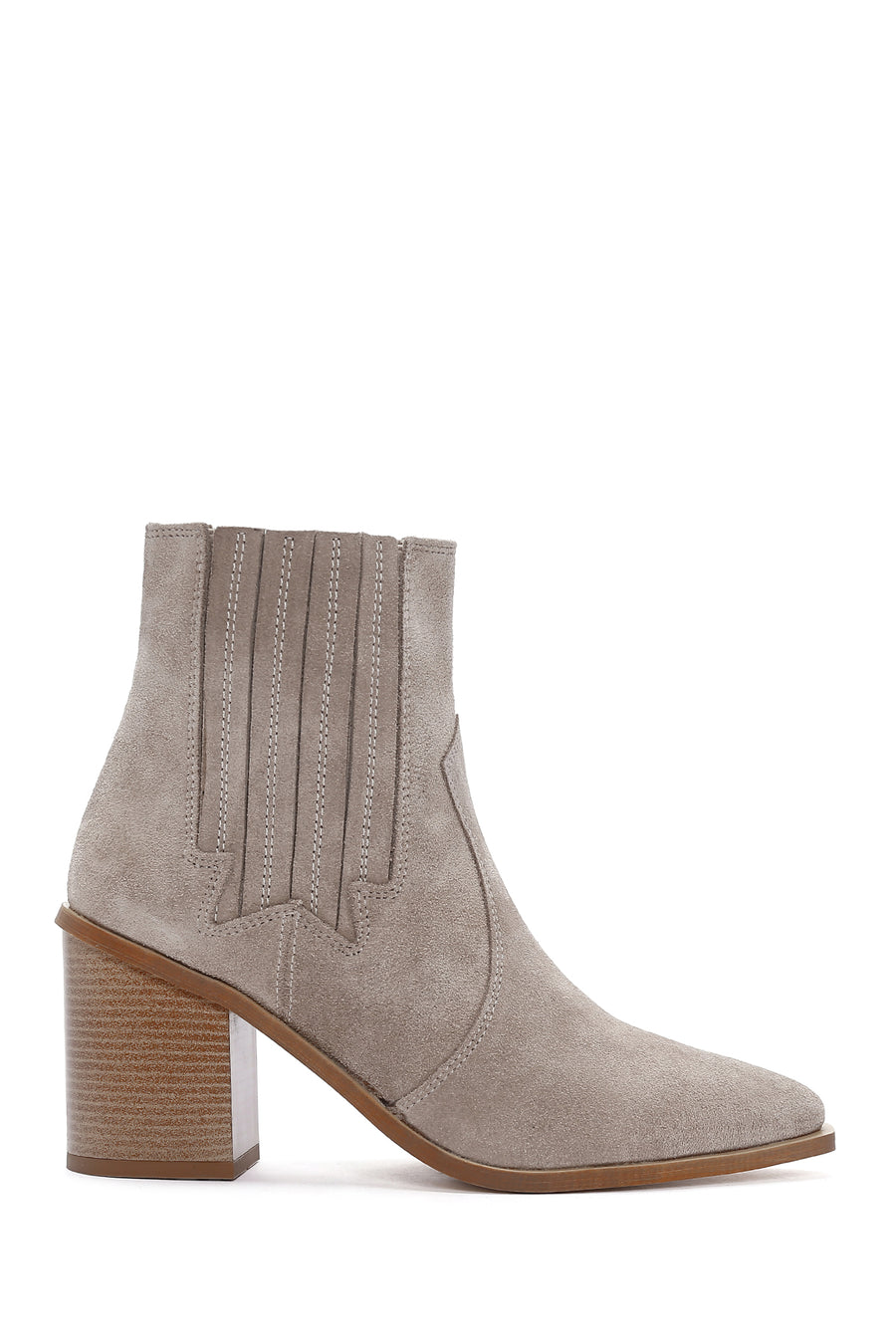 Women's Beige Suede Leather Heeled Cowboy Boots 23WFD163310 | Derimod