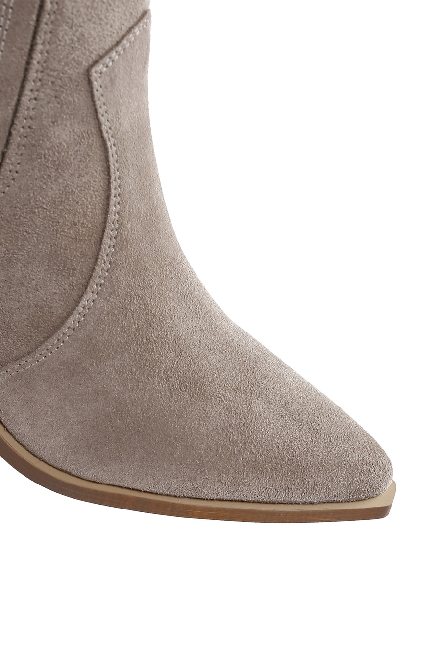 Women's Beige Suede Leather Heeled Cowboy Boots