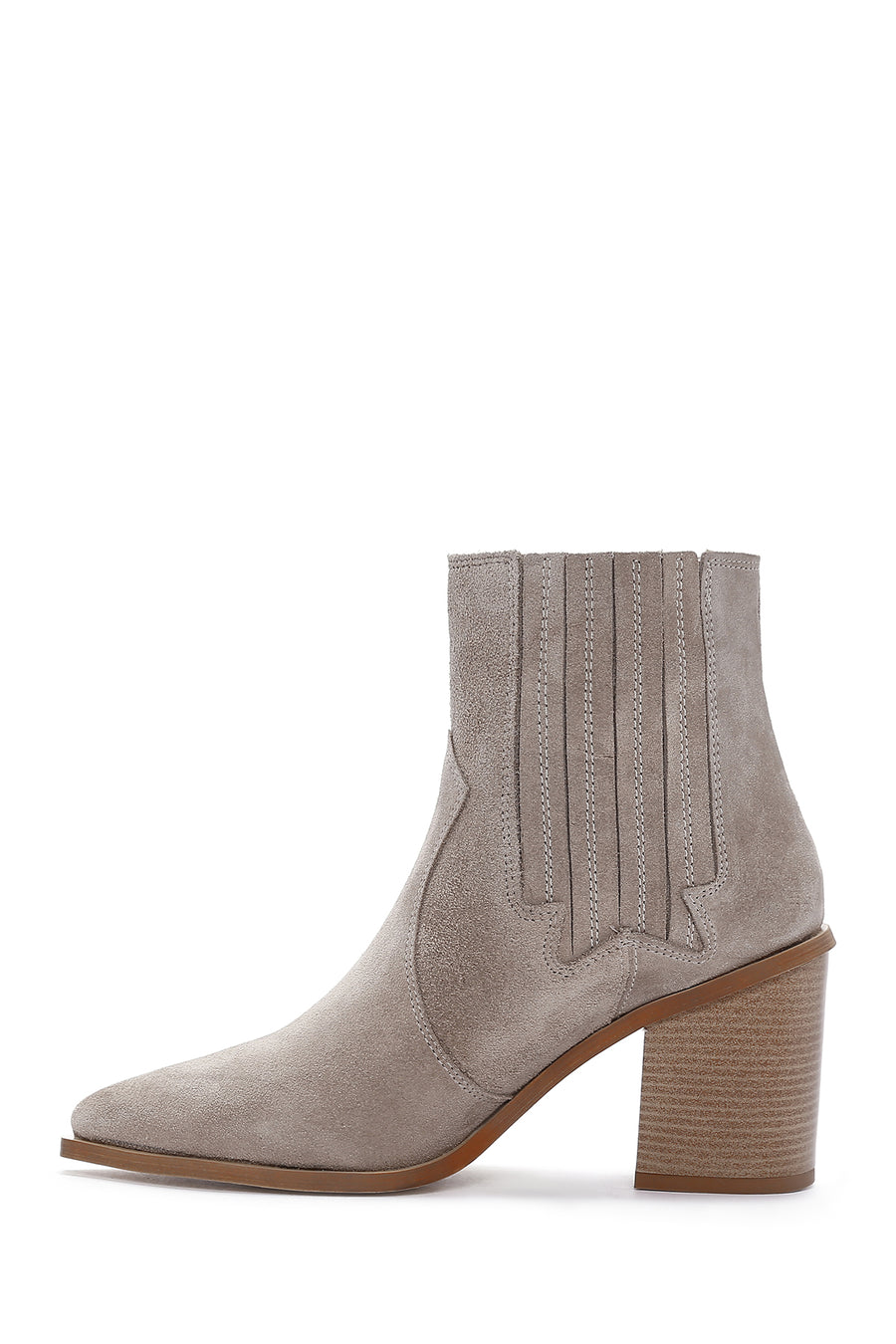 Women's Beige Suede Leather Heeled Cowboy Boots