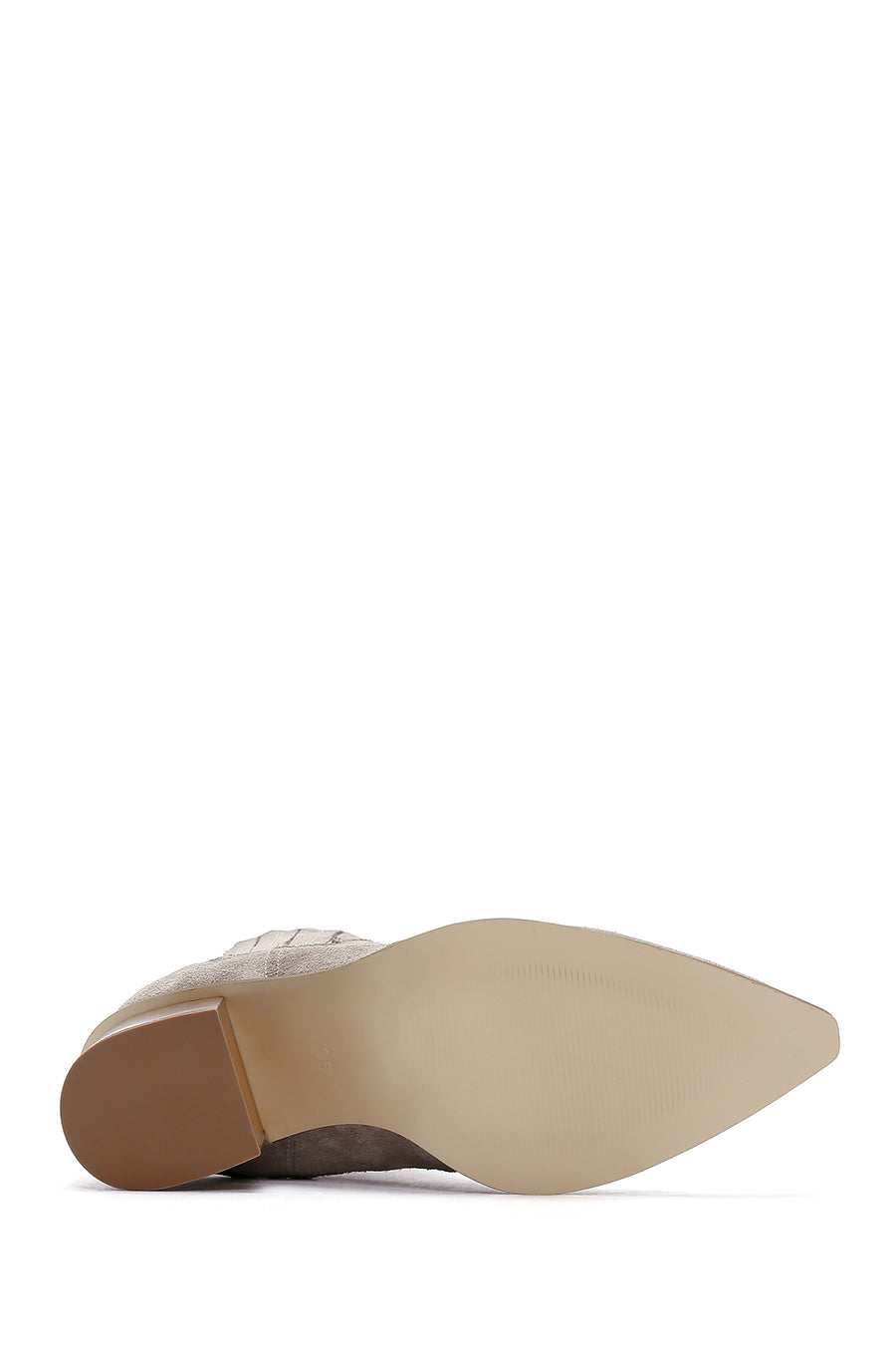 Women's Beige Suede Leather Heeled Cowboy Boots