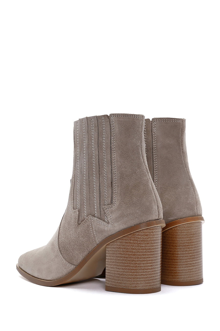 Women's Beige Suede Leather Heeled Cowboy Boots